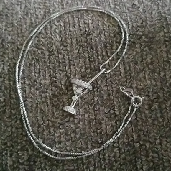 Solid 925 SS w/ Platinum Overlay Martini Necklace - Picture 8 of 10